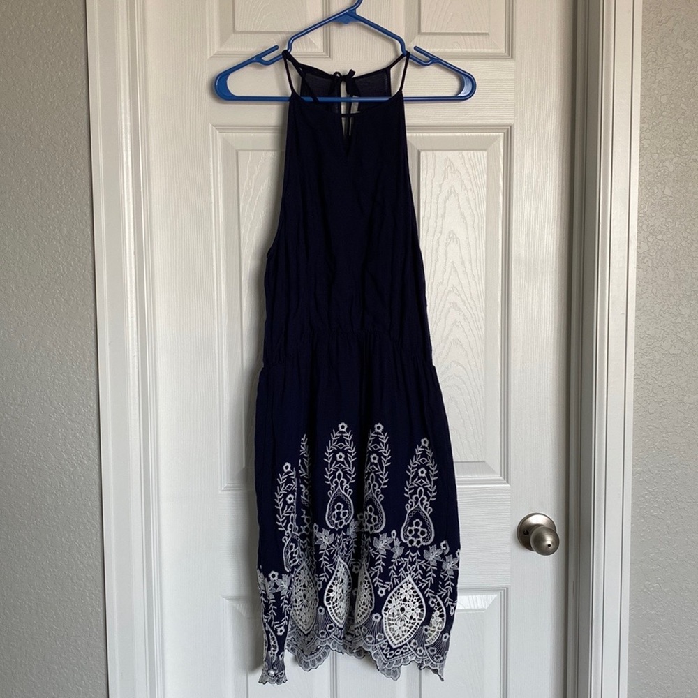 Womens Navy Blue Embroidered Dress